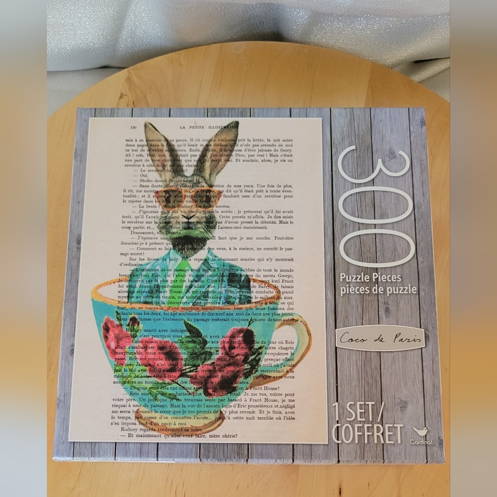 Rabbit In A Cup 300 Piece Puzzle Coco de Paris 18”x24” Complete French Book Page
